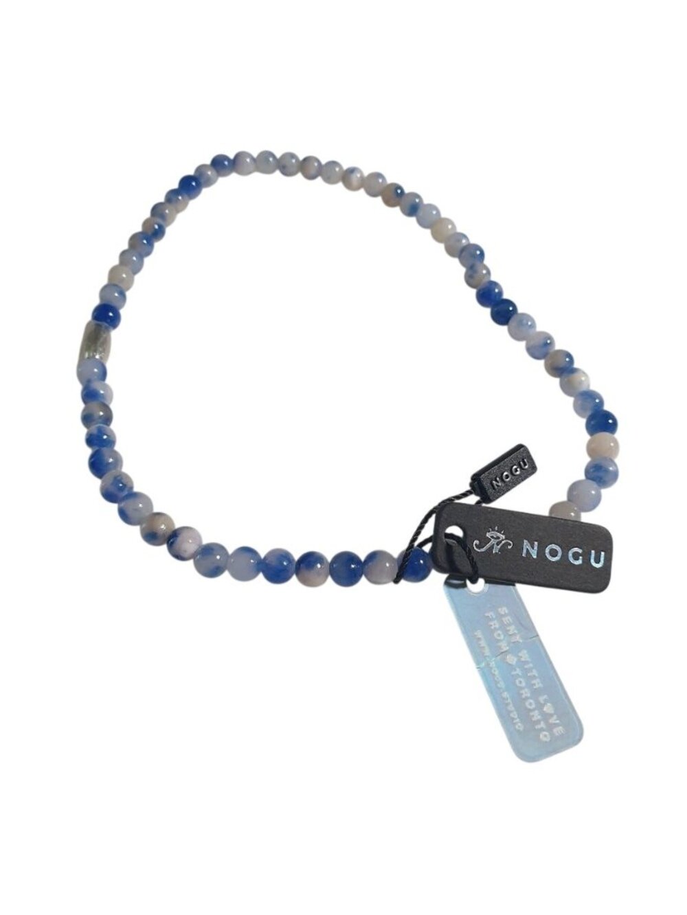 Nogu Double Wrap Bead Bracelet 925 Sterling Silver Handmade Gradient Blue Agate